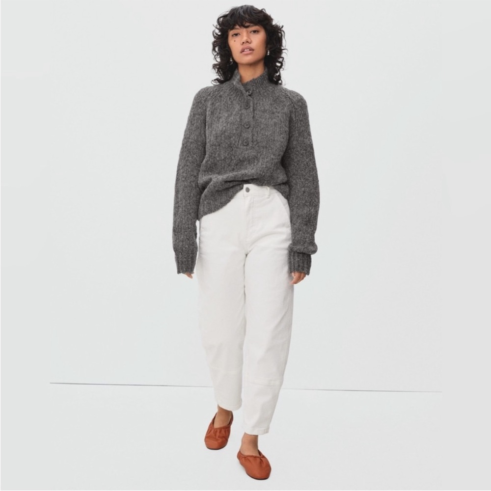 Everlane The Lofty Knit Henley Sweater Wool Alpaca Blend Dark Charcoal Sz Medium